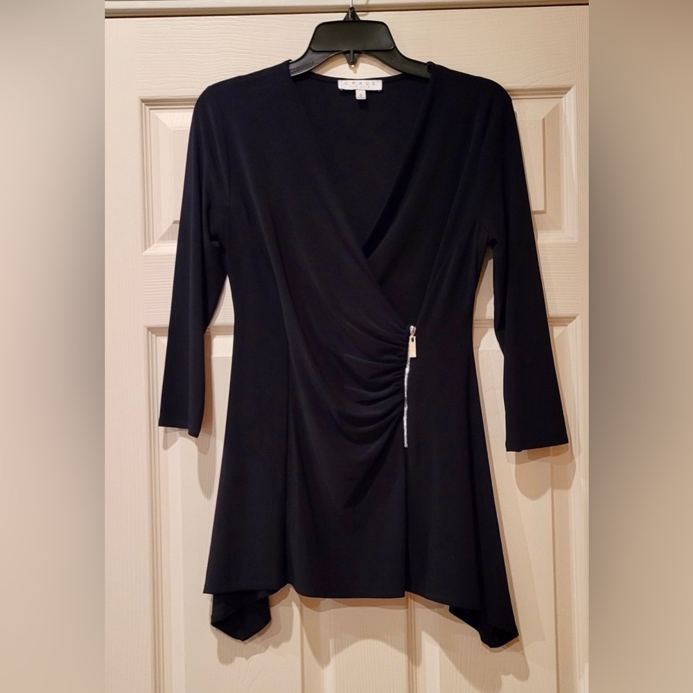 CHAUS Women’s Elegant Black Wrap 3/4 Sleeve Top